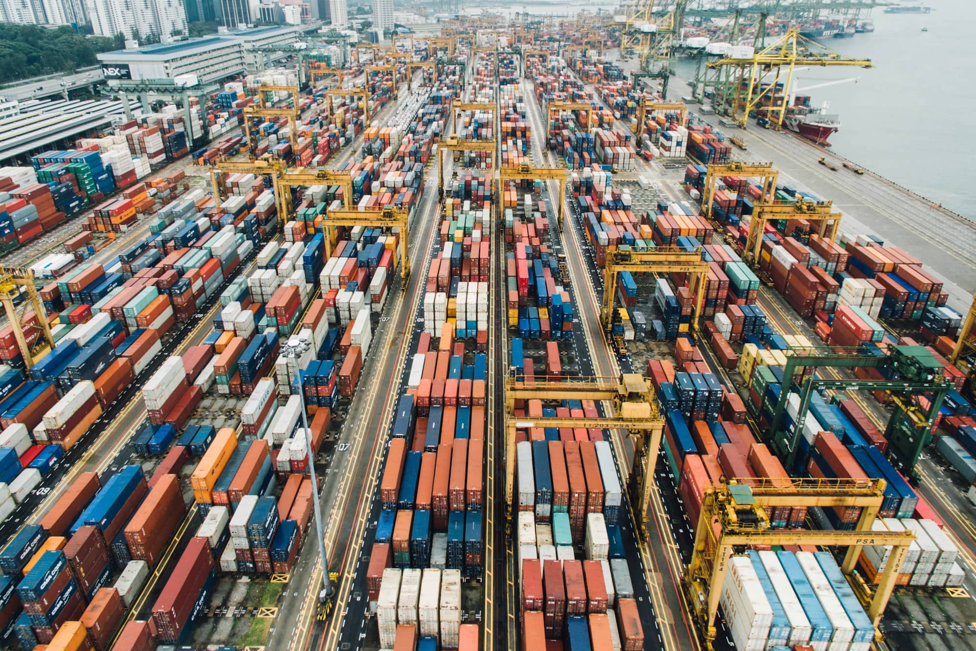 Aerial view of cargo containers